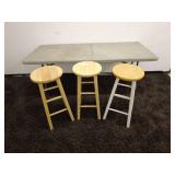 Folding Table and 3 Wooden Bar Stools