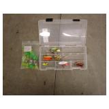 Assorted Fishing Lures and Small Parts in Plastic Case