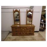 Vintage Oak Dresser with Tri-Fold Mirror