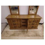 Vintage Oak Dresser with Tri-Fold Mirror