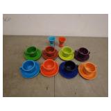 Colorful Ceramic Teacup and Saucer Set with Matching Egg Cups