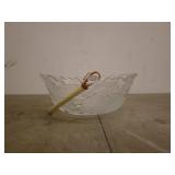 Decorative Glass Bowl with Etched Floral Design and Cane Handle