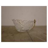 Decorative Glass Bowl with Etched Floral Design and Cane Handle
