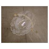 Decorative Glass Bowl with Etched Floral Design and Cane Handle