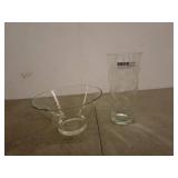 Lot of 2 Glass Items: Etched Floral Vase and Clear Bowl