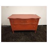 Vintage Red Painted Dresser with Floral Lined Drawers