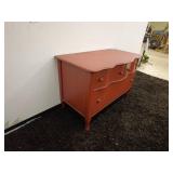 Vintage Red Painted Dresser with Floral Lined Drawers
