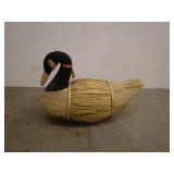 Handcrafted Duck Decoy with Woven Straw Detailing