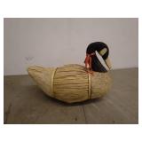 Handcrafted Duck Decoy with Woven Straw Detailing