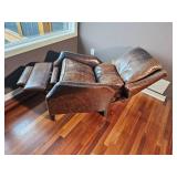 Distressed Brown Leather Recliner Armchair