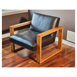 Room & Board MCM Open Arm Parlor Chair with Black Leather Upholstery