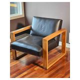 Room & Board MCM Open Arm Parlor Chair with Black Leather Upholstery