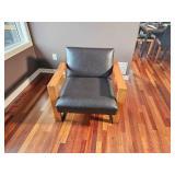 Room & Board MCM Open Arm Parlor Chair with Black Leather Upholstery