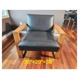 Room & Board MCM Open Arm Parlor Chair with Black Leather Upholstery
