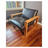 Room & Board MCM Open Arm Parlor Chair with Black Leather Upholstery