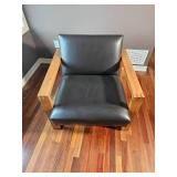 Room & Board MCM Open Arm Parlor Chair with Black Leather Upholstery