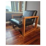 Room & Board MCM Open Arm Parlor Chair with Black Leather Upholstery