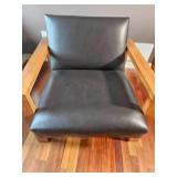 Room & Board MCM Open Arm Parlor Chair with Black Leather Upholstery