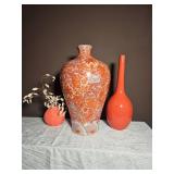 Coral & White Décor Vase Group