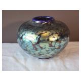 *SIGNED* Iridescent Fine Studio Art Glass Vase - Dark Reflections