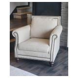 Bernhardt Furniture Co. - Elegant Tacked Rolled Armchair - Light Beige