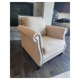 Bernhardt Furniture Co. - Elegant Tacked Rolled Armchair - Light Beige