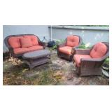 Contemporary Wicker Outdoor / Patio Seating Set - Loveseat - Swivel Chairs - Coffee Table