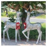 Spellbinding Silver Tinsel Lit Reindeer Christmas Lawn Ornament Pair