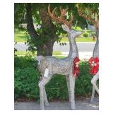 Spellbinding Silver Tinsel Lit Reindeer Christmas Lawn Ornament Pair