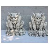 Mischievous Halloween Plaster Gargoyle Pair