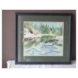 Fine Art Watercolor Landscape Original - S. Flachman - Winter
