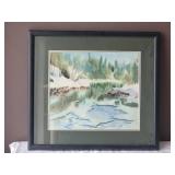 Fine Art Watercolor Landscape Original - S. Flachman - Winter