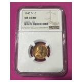 1946-D Mint Penny  (graded mint state 66)