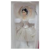 Two NIB 1998 Barbie Porcelain Ornaments Sugar Plum Fairy and Swan Queen