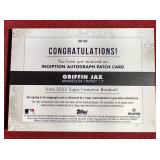 2022 Topps Inception Griffin Jax Auto Jersey Card - #d/99