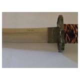 Trio of Decorative Chinese Swords with Wooden Display Rack