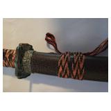 Trio of Decorative Chinese Swords with Wooden Display Rack