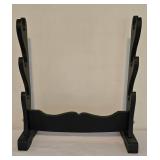 Trio of Decorative Chinese Swords with Wooden Display Rack