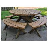 Versatile Round Wooden Picnic Table/Bench Set