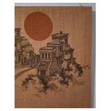 Vintage Painted Burlap Wall Hanging