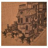 Vintage Painted Burlap Wall Hanging