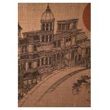 Vintage Painted Burlap Wall Hanging