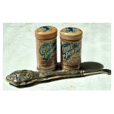 Antique Sterling Silver Manicure Tool & Two Miniature Glove Powder Tins