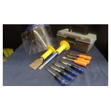 TACKLE BOX FULL OF CHISELS AND PICKS