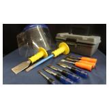 TACKLE BOX FULL OF CHISELS AND PICKS