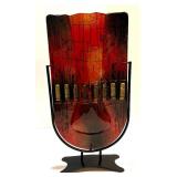 Art Glass Style Vase with Metal Stand