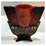 Art Glass Style Vase with Metal Stand