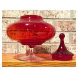 MCM Vintage Empoli Italian Glass 10.5" Ruby Red Footed Circus Tent Candy Jar