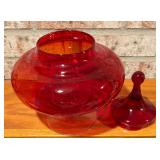 MCM Vintage Empoli Italian Glass 10.5" Ruby Red Footed Circus Tent Candy Jar
