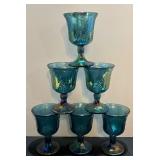 Six Vintage Carnival Glass Goblets by Indiana Glass